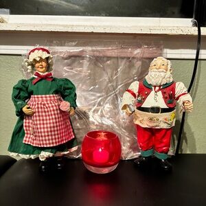 2 Santa Claus Hand Painted Fabric Mache,Christmas”Lady Sweets"Fabriche Sculpture